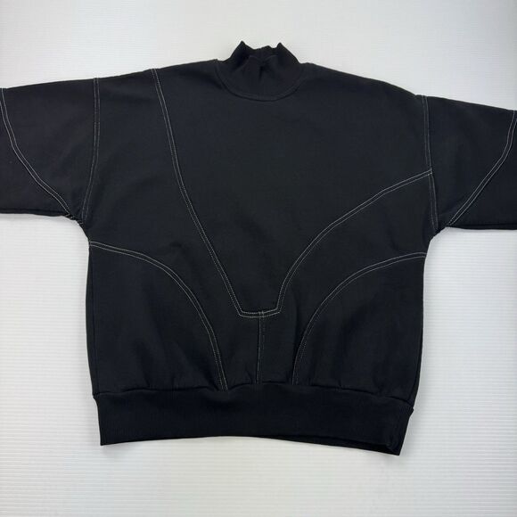 HAMZA Black Mock Neck Sweatshirt Women’s L Contrast Stitch Pullover Oversized - Picture 10 of 12